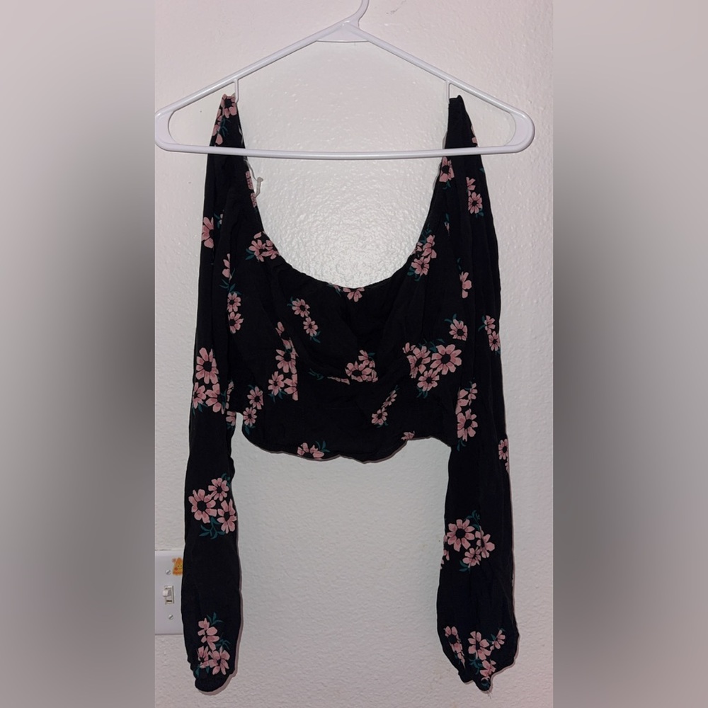 Wild Fable Black Floral Crop Top